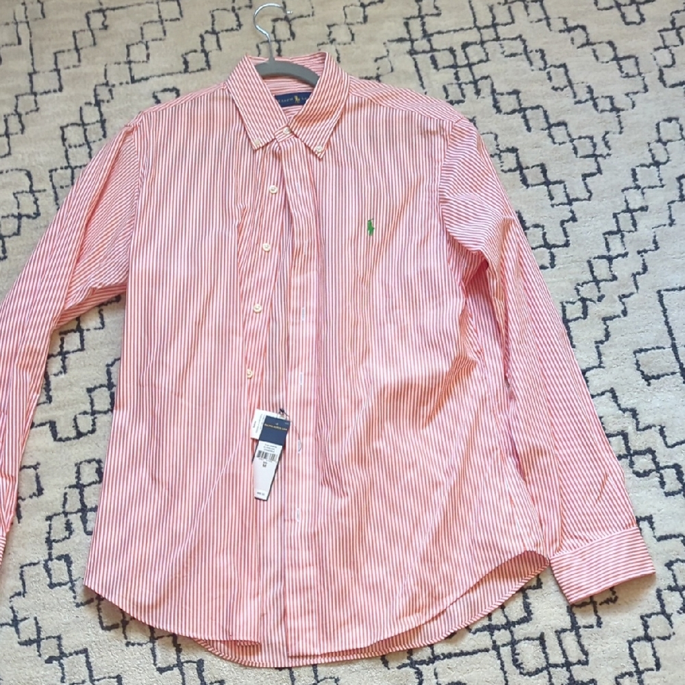 Ralph Lauren Men’s M Orange and White Striped Button-Down Shirt